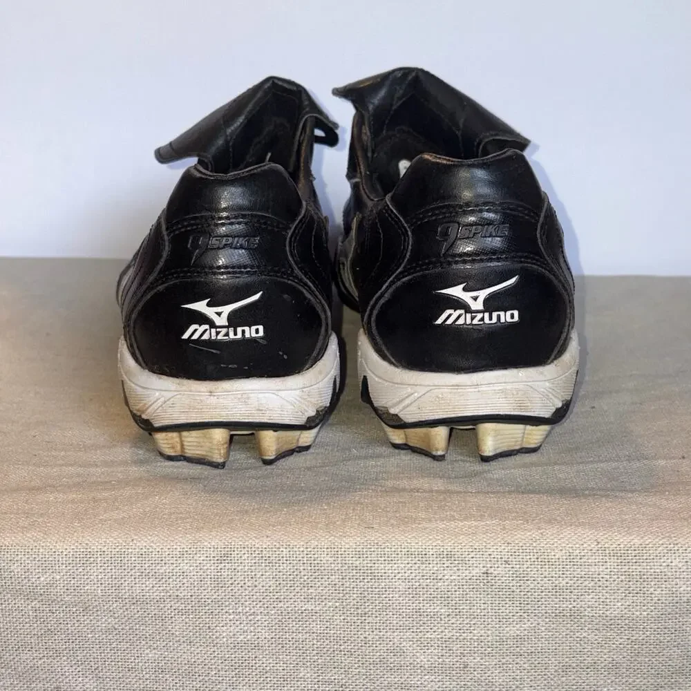 Mizuno 9 Spike Baseball Cleats Mens 12 Black White Leather Molded Spikes Shoes